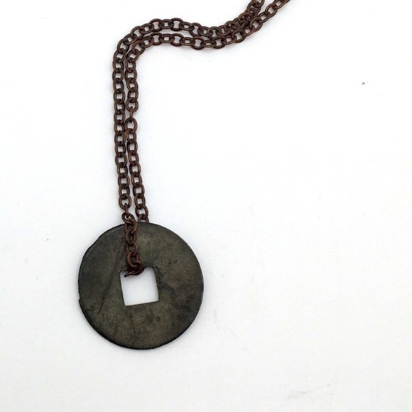 Brutalist Coin Pendant 28" Copper Infinity Chain - Picture 2 of 6